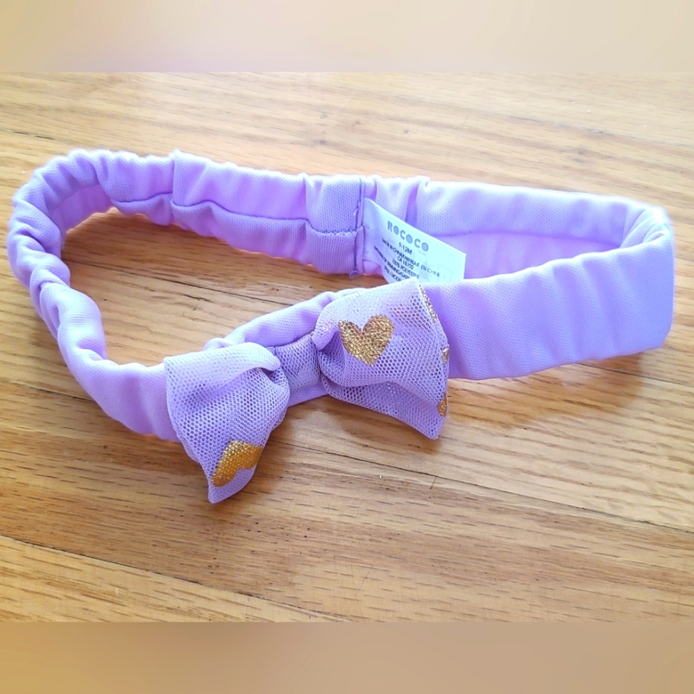 10 for $16 - Rococo Infant Girls 9-12m Lilac Headband with Gold Hearts